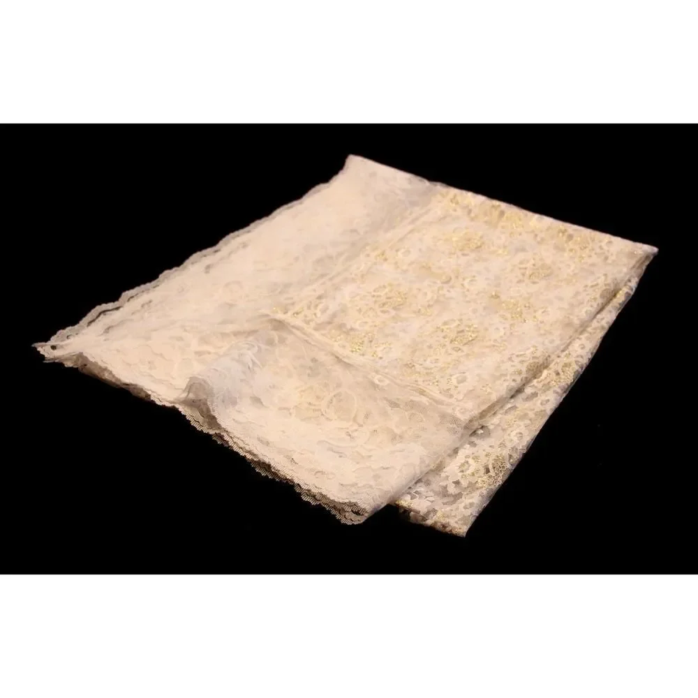 NEW BIG LONG WHITE GOLD LACE MANTEL DRESSER SCARF TABLE RUNNER